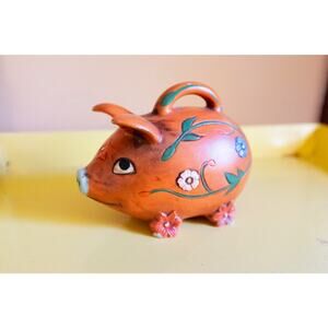 Chalkware Piggy Bank | Vintage Floral Pig